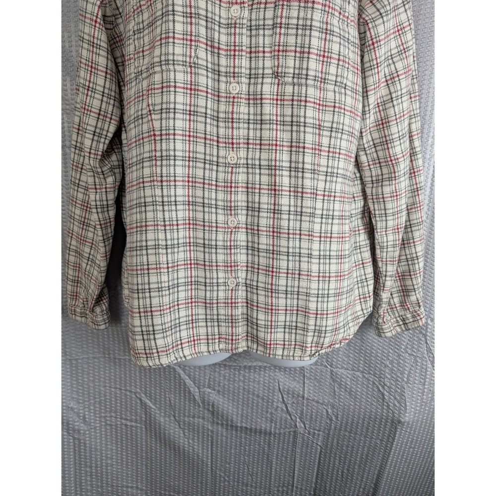 Woolrich Womens Medium Cream Red Plaid Flannel Button Up Shirt 100% Cotton 2006 - Picture 5 of 13